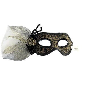 Pier 1 Masquerade Spider Mask VTG Gold Glitter Black Sequin Animal Floral Print